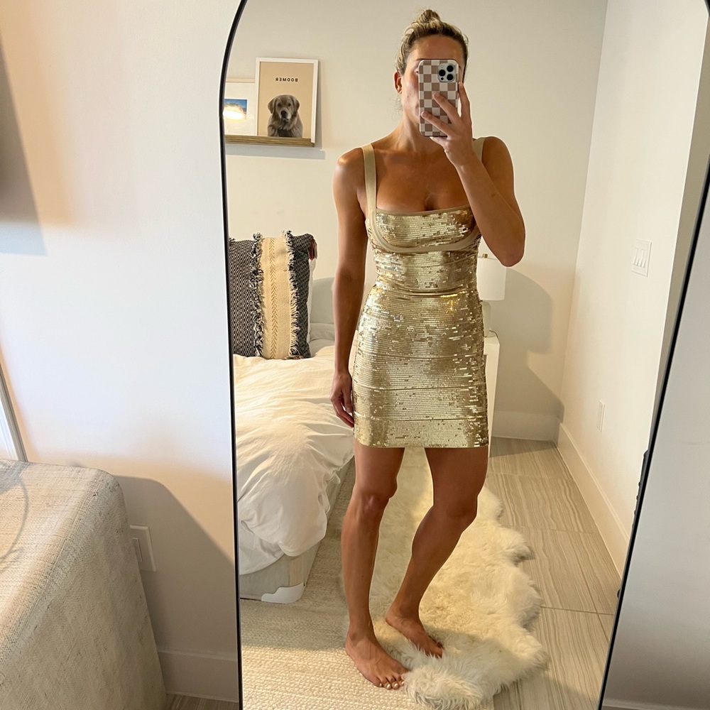 Hervè Leger Gold Sequin Dress - Picture 2 of 6